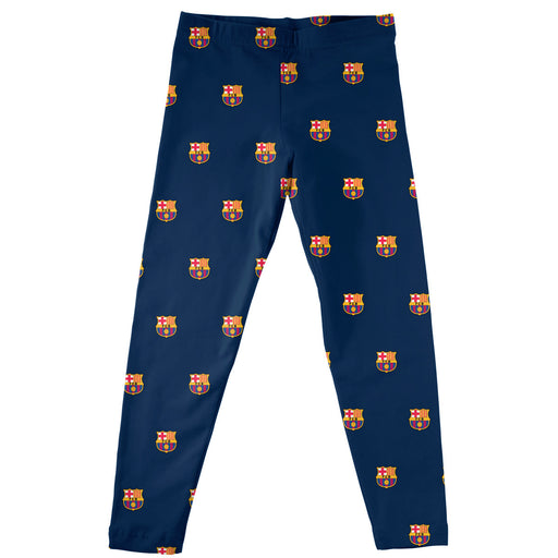 FC Barcelona Girls Game Day All Over Logo Elastic Waist Classic Play Navy Leggings Tights