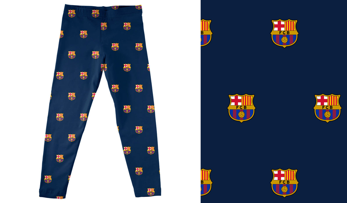 FC Barcelona Girls Game Day All Over Logo Elastic Waist Classic Play Navy Leggings Tights - Vive La Fête - Online Apparel Store
