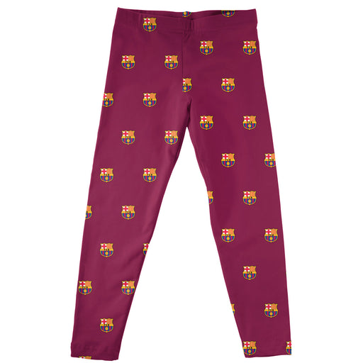 FC Barcelona Girls Game Day All Over Logo Elastic Waist Classic Play Maroon Leggings Tights