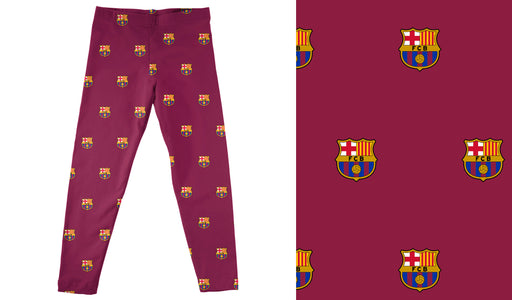 FC Barcelona Girls Game Day All Over Logo Elastic Waist Classic Play Maroon Leggings Tights - Vive La Fête - Online Apparel Store