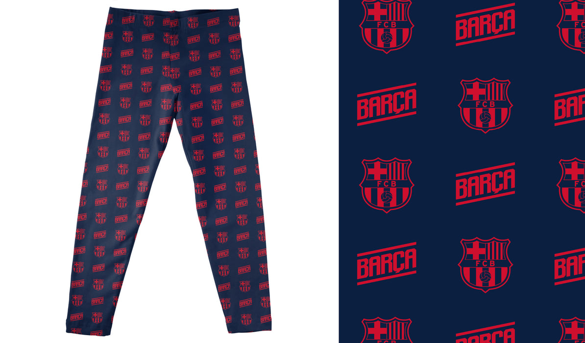 FC Barcelona Girls Game Day All Over Logo Elastic Waist Classic Play Navy Leggings Tights - Vive La Fête - Online Apparel Store