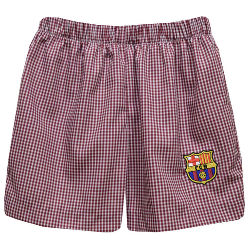 FC Barcelona Embroidered Maroon Gingham Pull On Short