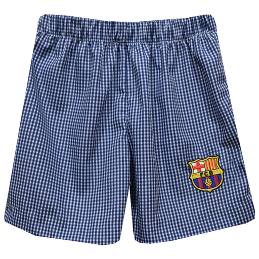 FC Barcelona Embroidered Navy Gingham Pull On Short