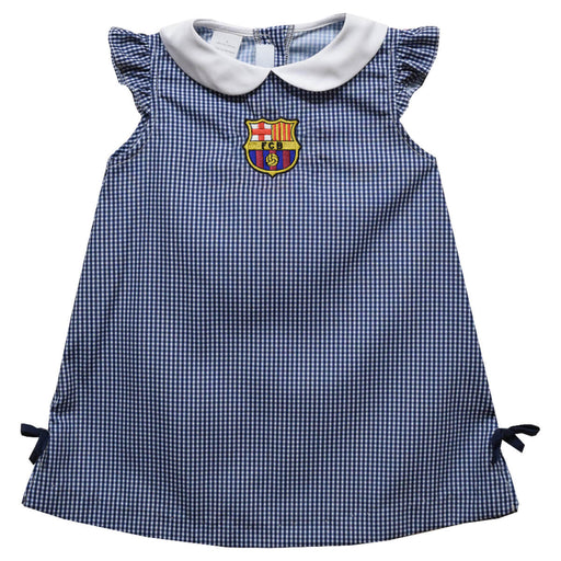 FC Barcelona Embroidered Navy Gingham Peter Pan Collar A Line Dress