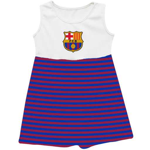 FC Barcelona Girls White Sleeveless Tank Dress Red Stripes on Skirt