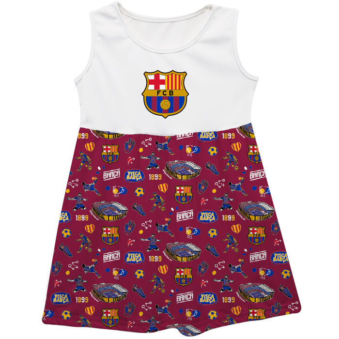 FC Barcelona Girls Repeat Print Impressions Maroon Sleeveless Tank Dress