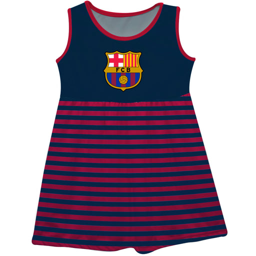 FC Barcelona Girls Sleeveless Tank Dress Solid Navy Logo Stripes on Skirt