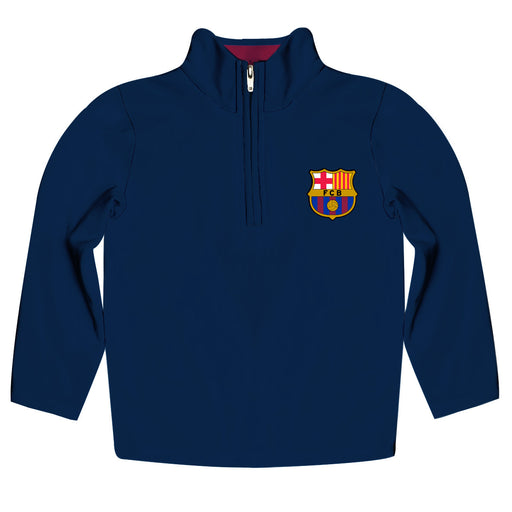 FC Barcelona Navy Quarter Zip Pullover Stripes on Sleeves