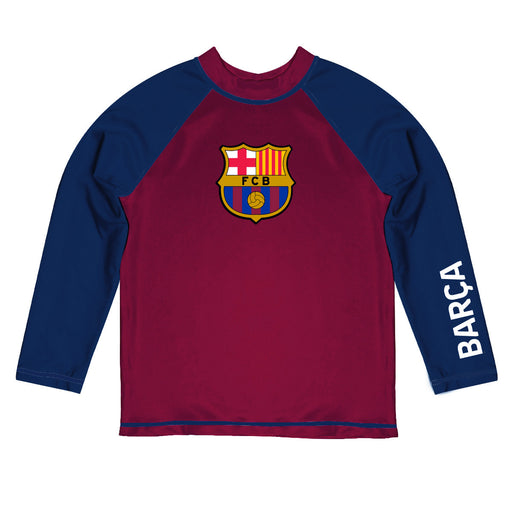 FC Barcelona Logo Maroon Navy Long Sleeve Raglan Rashguard