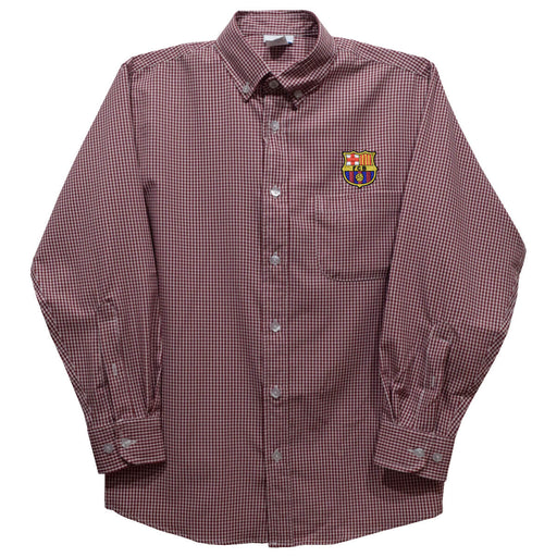 FC Barcelona Embroidered Maroon Long Sleeve Button Down Shirt