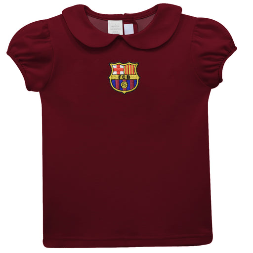 FC Barcelona Embroidered Maroon Knit Girls Top Puff Sleeve