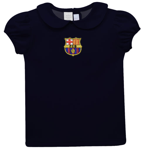 FC Barcelona Embroidered Navy Knit Girls Top Puff Sleeve