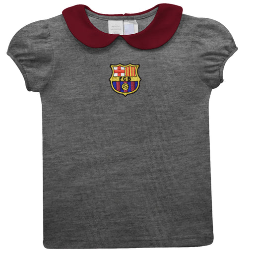 FC Barcelona Embroidered Gray Knit Girls Top Puff Sleeve