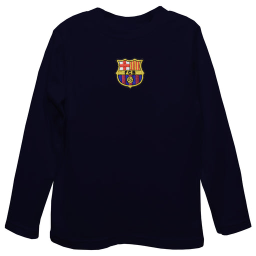 FC Barcelona Embroidered Navy Long Sleeve Boys Tee Shirt
