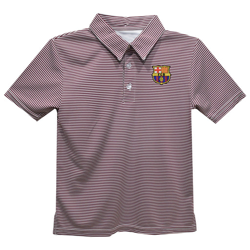 FC Barcelona Embroidered Maroon Stripes Short Sleeve Polo Box Shirt