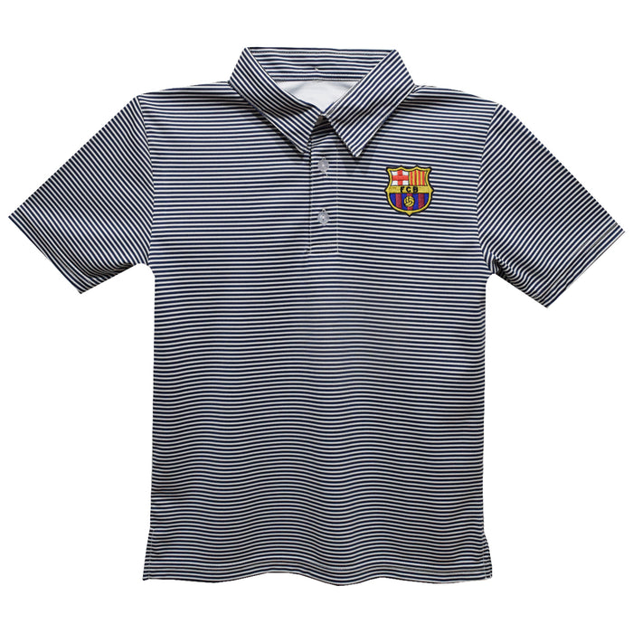 FC Barcelona Embroidered Navy Stripes Short Sleeve Polo Box Shirt