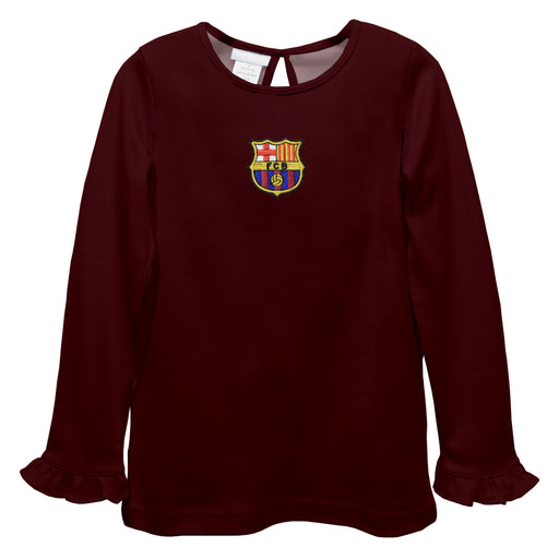 FC Barcelona Embroidered Maroon Knit Long Sleeve Girls Blouse