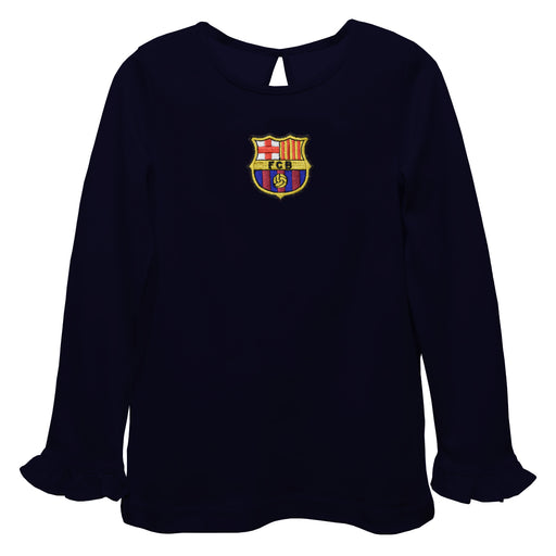 FC Barcelona Embroidered Navy Knit Long Sleeve Girls Blouse