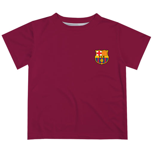 FC Barcelona Boys Maroon Short Sleeve Tee Shirt Solid Impressions Artwork