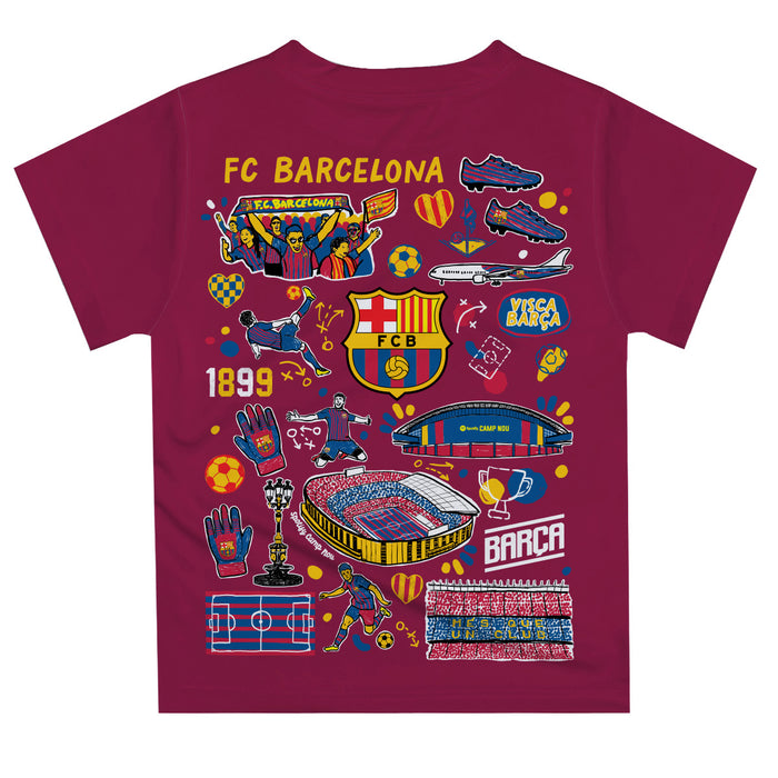 FC Barcelona Boys Maroon Short Sleeve Tee Shirt Solid Impressions Artwork - Vive La Fête - Online Apparel Store