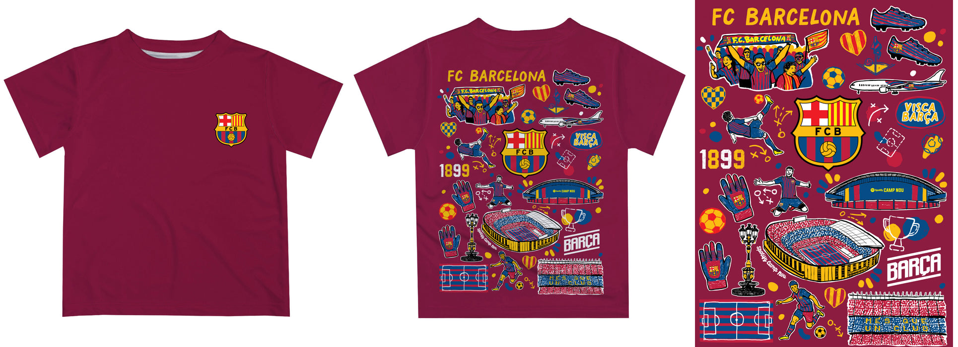 FC Barcelona Boys Maroon Short Sleeve Tee Shirt Solid Impressions Artwork - Vive La Fête - Online Apparel Store