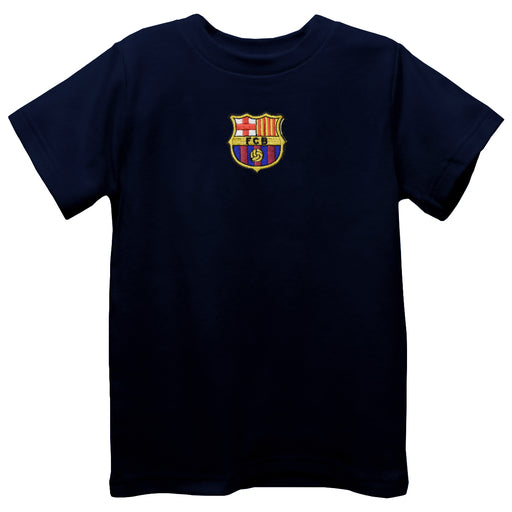 FC Barcelona Embroidered Navy Knit Short Sleeve Boys Tee Shirt