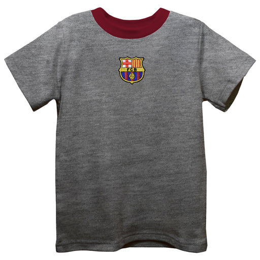 FC Barcelona Embroidered Gray Knit Short Sleeve Boys Tee Shirt