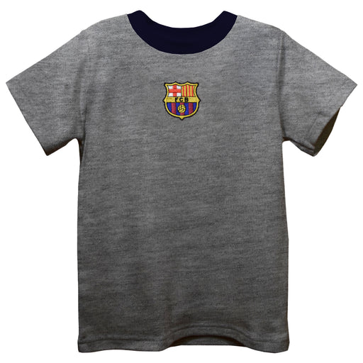 FC Barcelona Embroidered Gray Knit Short Sleeve Boys Tee Shirt