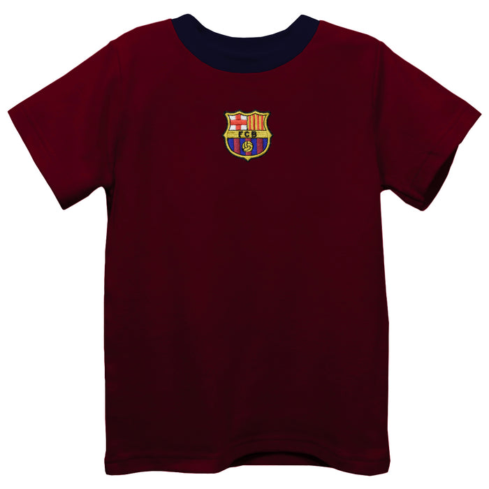 FC Barcelona Embroidered Maroon Knit Short Sleeve Boys Tee Shirt