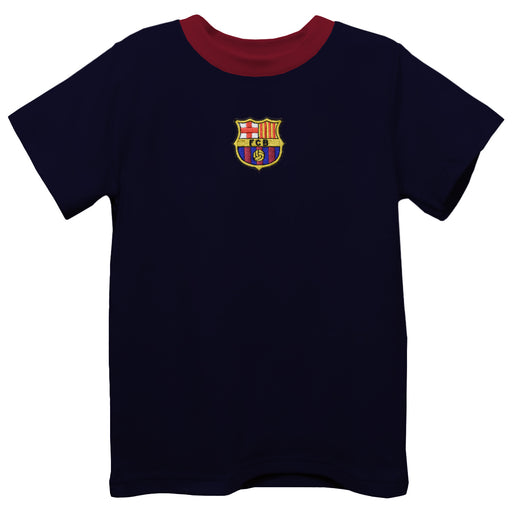 FC Barcelona  Embroidered Navy Knit Short Sleeve Boys Tee Shirt