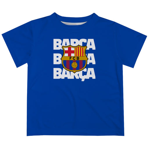 FC Barcelona Boys Royal Short Sleeve Tee Shirt Solid Color
