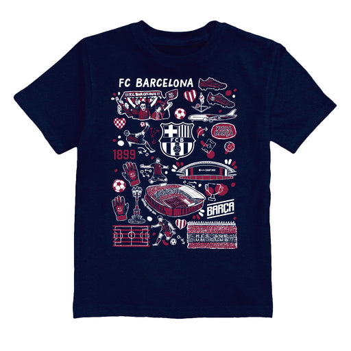 FC Barcelona Impressions Artwork Boys Navy Cotton Short Sleeve Tee