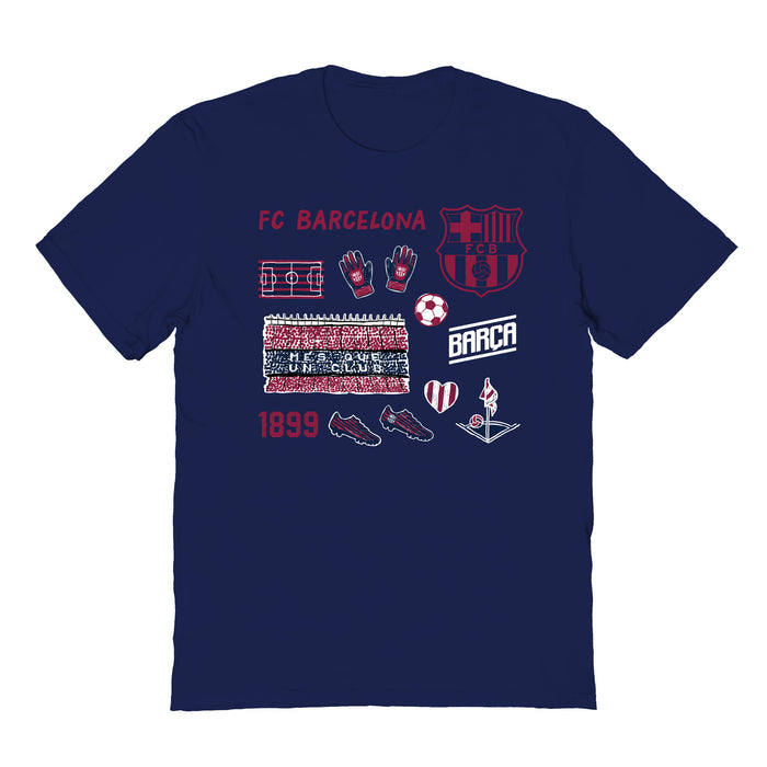FC Barcelona Impressions Artwork Navy Youth Cotton T-Shirt