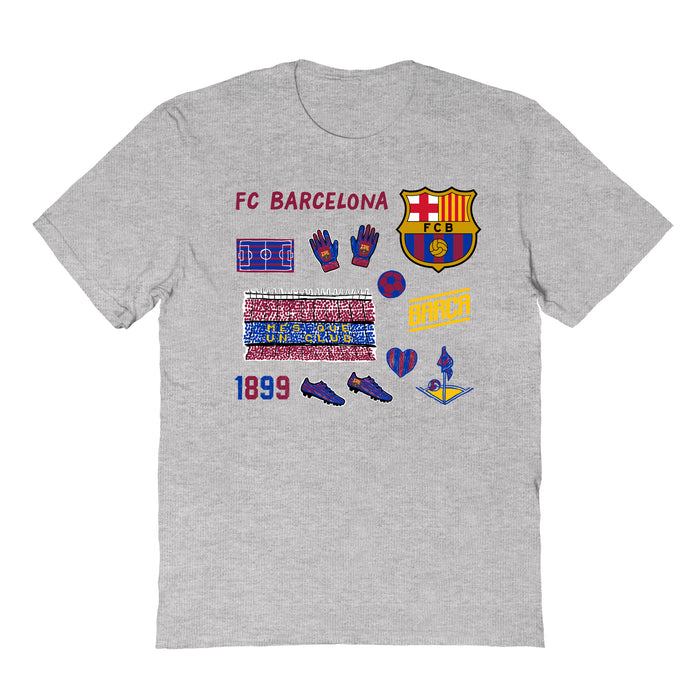FC Barcelona Impressions Artwork Grey Youth Cotton T-Shirt