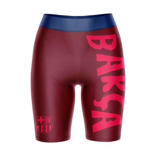 FC Barcelona Game Day Logo on Thigh and Waistband Maroon and Navy Women Bike Short 9 Inseam"