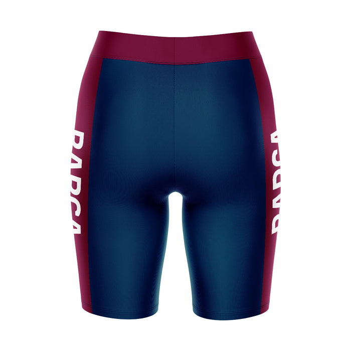FC Barcelona Game Day Logo on Thigh and Waistband Navy and Maroon Women Bike Short 9 Inseam" - Vive La Fête - Online Apparel Store