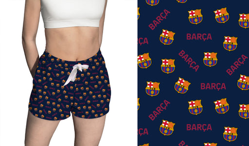 FC Barcelona All Over Logo Women Navy Lounge Shorts - Vive La Fête - Online Apparel Store