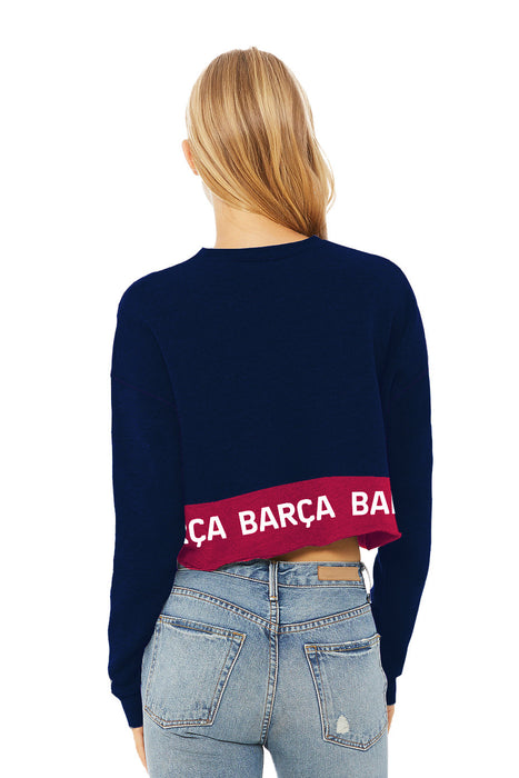 FC Barcelona Women Navy Cropped Crew Neck With Color Block - Vive La Fête - Online Apparel Store