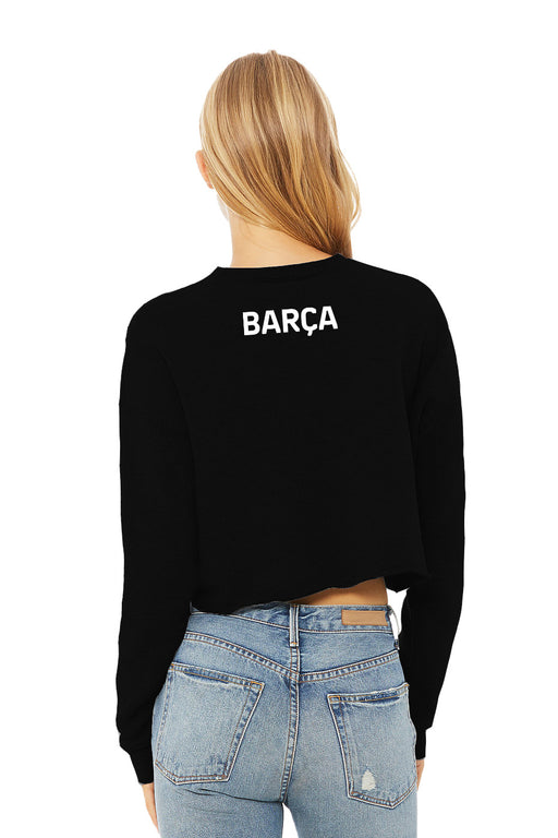 FC Barcelona Women Black Cropped Crew Neck With Color Block - Vive La Fête - Online Apparel Store