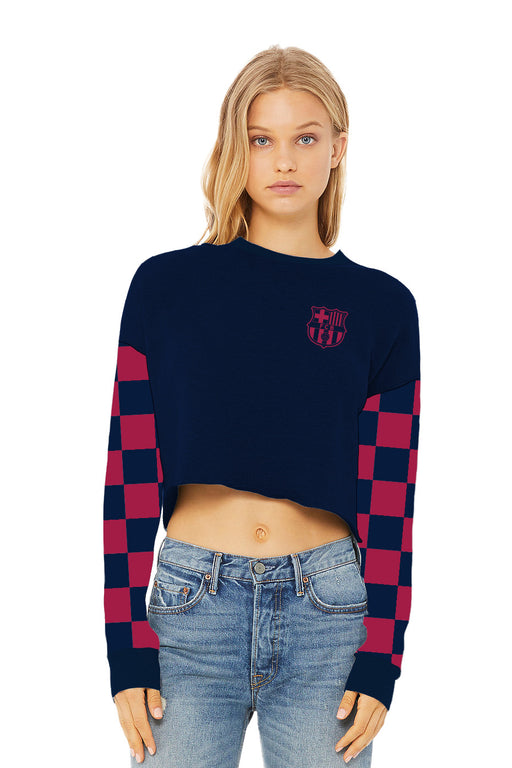 FC Barcelona Women Navy Cropped Crew Neck With Color Block