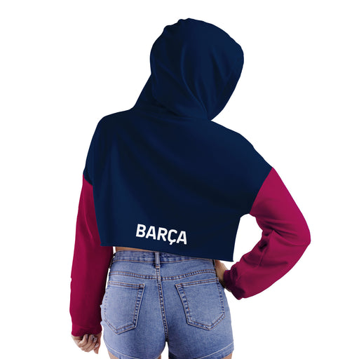 FC Barcelona Women Navy Cropped Hoodie With Color Block Desing - Vive La Fête - Online Apparel Store