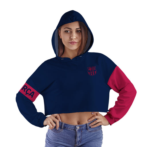 FC Barcelona Women Navy Cropped Hoodie With Color Block Desing