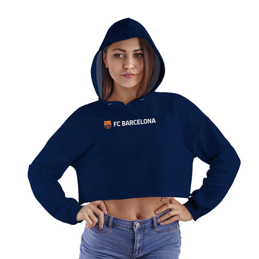 FC Barcelona Women Navy Cropped Hoodie With Color Block Desing
