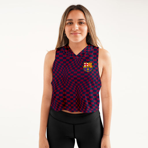 FC Barcelona Women Maroon Sleeveless Croptop Hoodie With Color Block Desing V2
