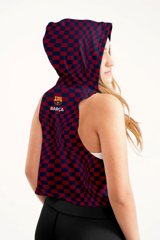 FC Barcelona Women Maroon Sleeveless Croptop Hoodie With Color Block Desing V2 - Vive La Fête - Online Apparel Store