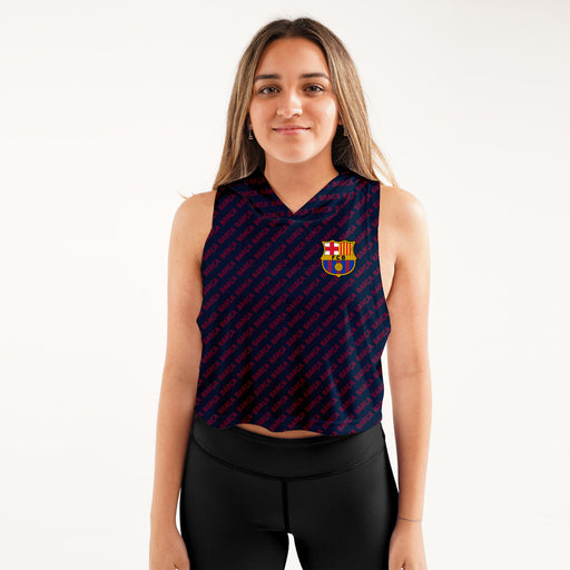 FC Barcelona Women Navy Sleeveless Croptop Hoodie With Color Block Desing V2