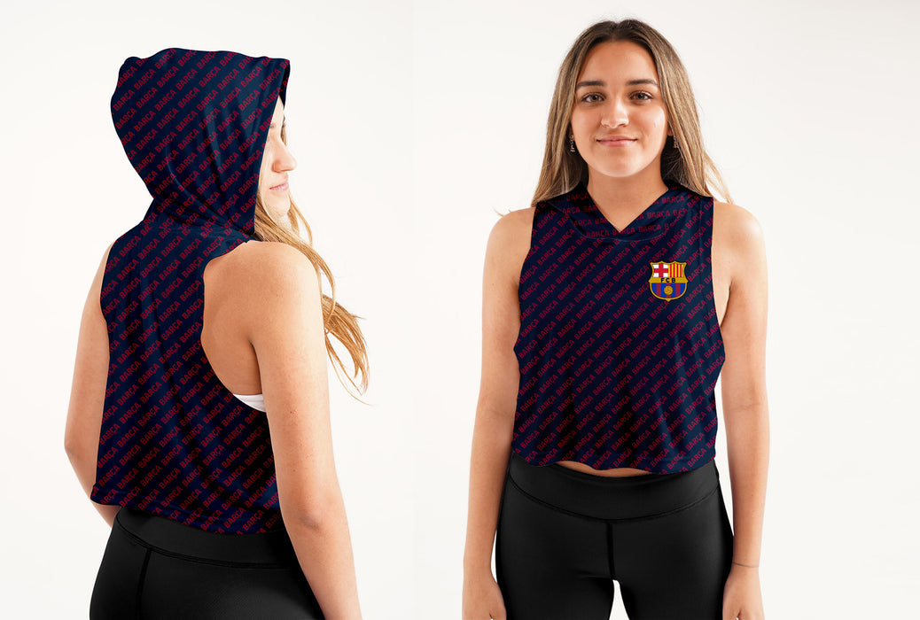 FC Barcelona Women Navy Sleeveless Croptop Hoodie With Color Block Desing V2 - Vive La Fête - Online Apparel Store