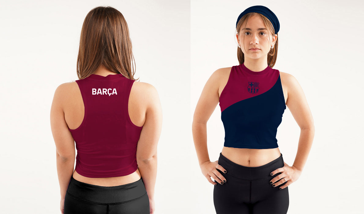 FC Barcelona Women Navy Sleeveless Croptop  With Color Block - Vive La Fête - Online Apparel Store