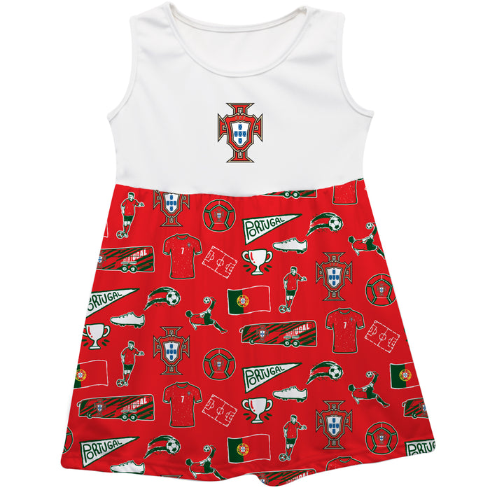 Federación Portuguesa de Futbol Repeat Print Hand Sketched Impressions Artwork Red Sleeveless Tank Dress