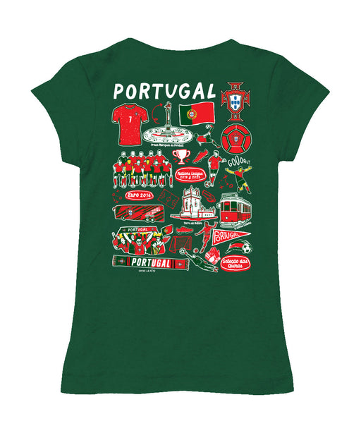 Federación Portuguesa de Futbol Girl´s Fitted Cotton T-shirt Green Impressions Artwork - Vive La Fête - Online Apparel Store